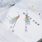 925 Silver Colorful Wings Geometric Pearl Earring for Women