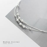 925 Silver Rose Frosted Ball Anklet Snake Bone Chain Korea Style Jewelry