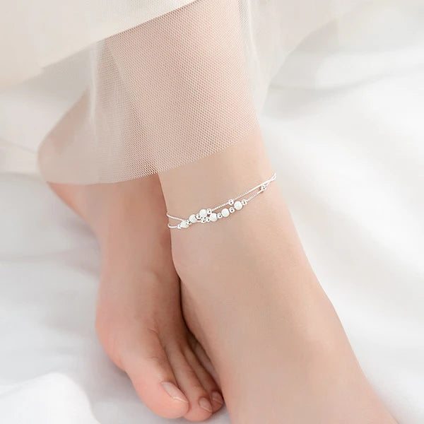 925 Silver Rose Frosted Ball Anklet Snake Bone Chain Korea Style Jewelry