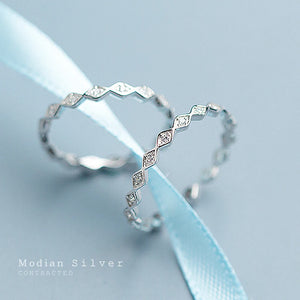 925 Silver Zircon Geometric Rhombus Adjustable Finger Ring for Women