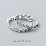 925 Silver Zircon Geometric Rhombus Adjustable Finger Ring for Women