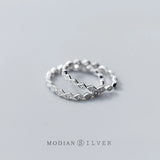 925 Silver Zircon Geometric Rhombus Adjustable Finger Ring for Women