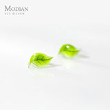 925 Silver Green Leaves Tree Leaf Stud Earrings Women Jewelry