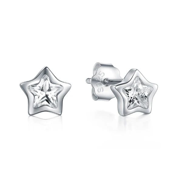 925 Sterling Silver CZ Stars Stud Earrings