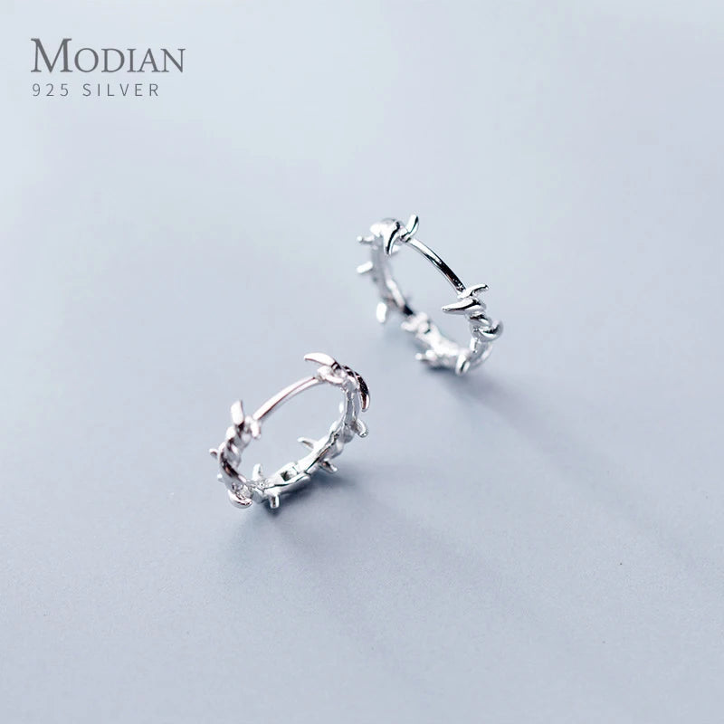 925 Sterling Silver Tree Leaf Hoop Earrings for Women