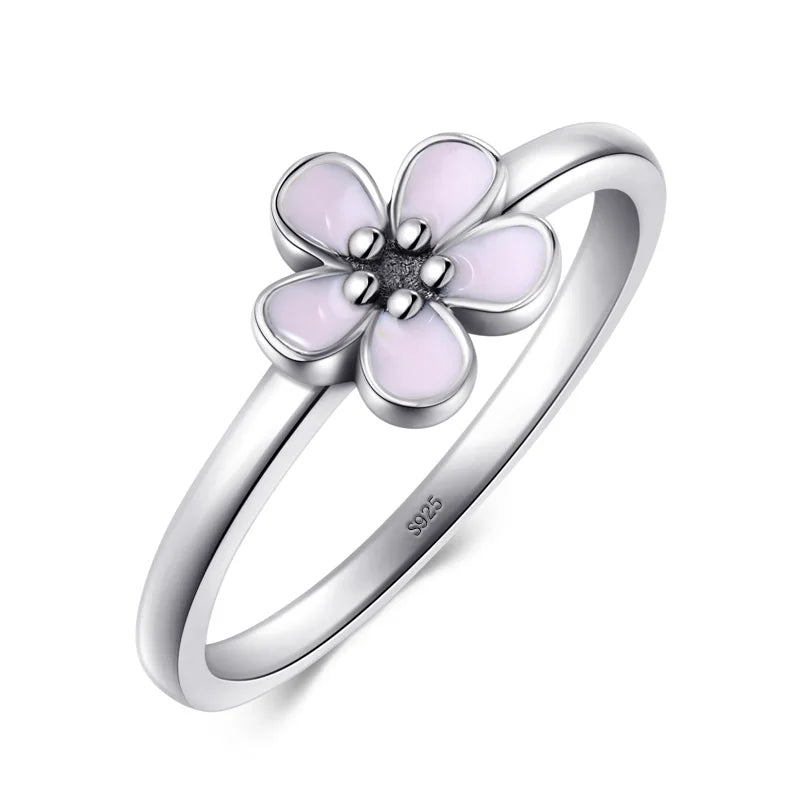 Pink Enamel Ring 925 Silver Engagement Jewelry Women Wedding Gift