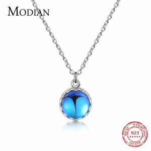 925 Silver Crown Crystal Necklace Classic Swing Ball Pendant
