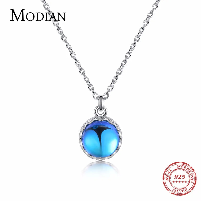 925 Silver Crown Crystal Necklace Classic Swing Ball Pendant