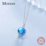 925 Silver Crown Crystal Necklace Classic Swing Ball Pendant