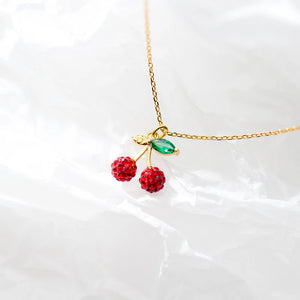 925 Silver Red Crystal Cherry Pendant Necklace for Women