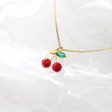 925 Silver Red Crystal Cherry Pendant Necklace for Women