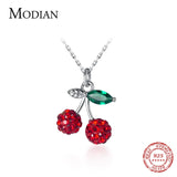 925 Silver Red Crystal Cherry Pendant Necklace for Women