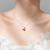 925 Silver Red Crystal Cherry Pendant Necklace for Women