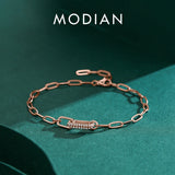 925 Silver Geometric Link Lock Bracelet Zirconia Chain Female Jewelry