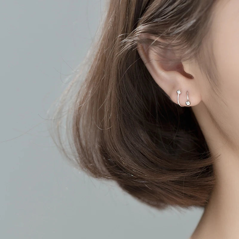 925 Sterling Silver Geometric Wave Line Stud Earring for Women