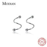 925 Sterling Silver Geometric Wave Line Stud Earring for Women