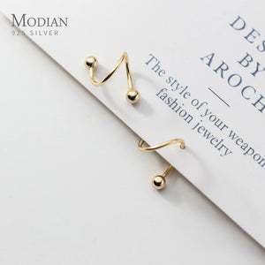 925 Sterling Silver Geometric Wave Line Stud Earring for Women