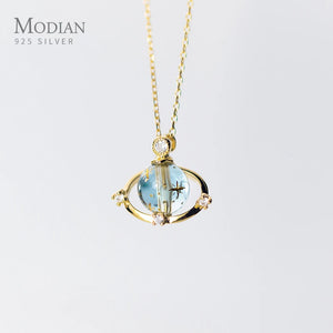Crystal Planet Pendant Necklace 925 Sterling Silver Chain Fine Jewelry