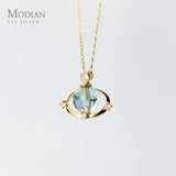 Crystal Planet Pendant Necklace 925 Sterling Silver Chain Fine Jewelry