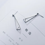 Romantic 3D Triangle Drop Earrings Charm 925 Sterling Silver Jewelry