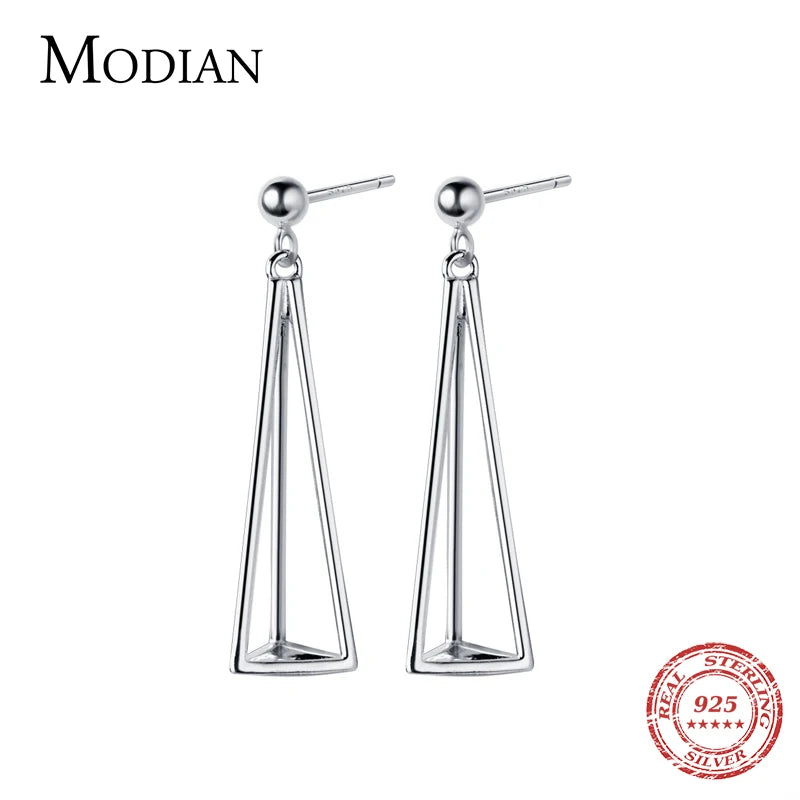 Romantic 3D Triangle Drop Earrings Charm 925 Sterling Silver Jewelry