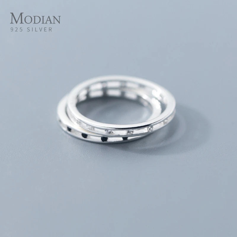 925 Silver Crystal Geometric Round Stackable Couple Rings