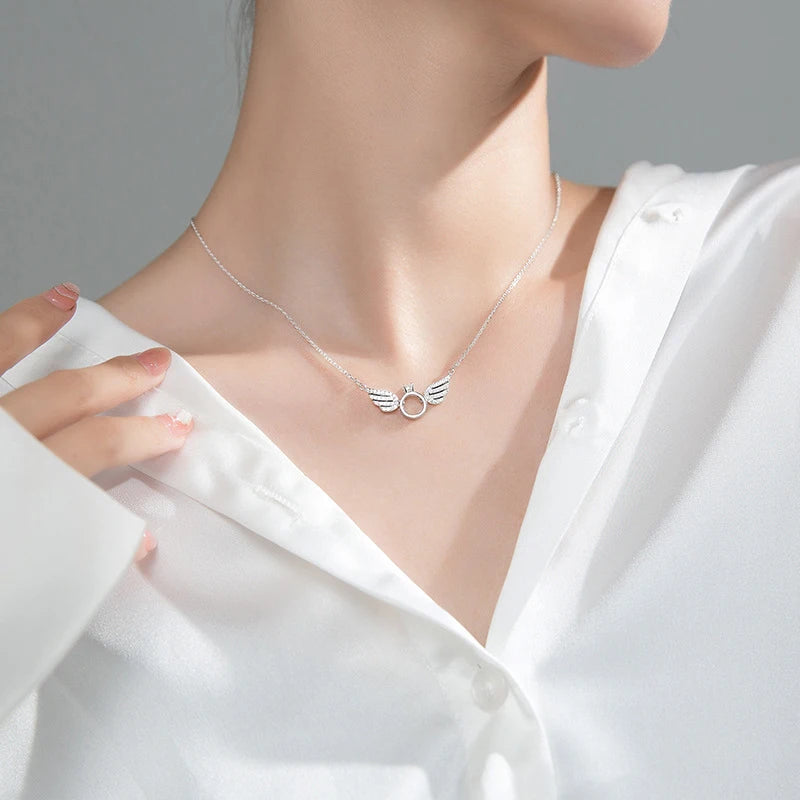 925 Silver Angel Wings Zircon Pendant Wedding Fine Jewelry