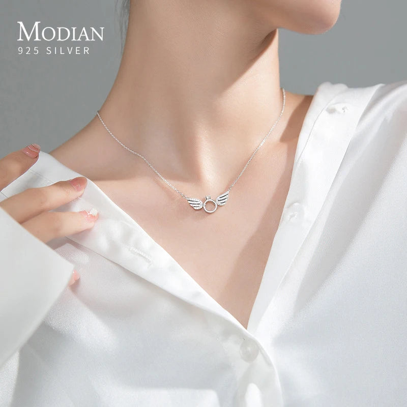 925 Silver Angel Wings Zircon Pendant Wedding Fine Jewelry