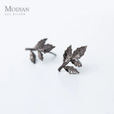 Vintage Tree Leaf Stud Earrings 925 Sterling Silver Allergy-Free Women's Jewelry