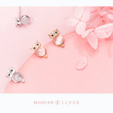 Opal Owl Ear Studs 925 Silver Rose Earring Jewelry