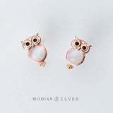 Opal Owl Ear Studs 925 Silver Rose Earring Jewelry