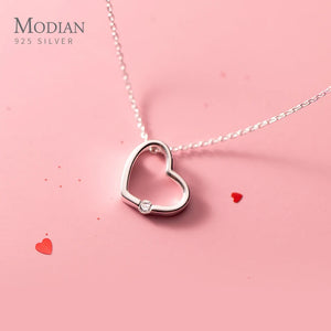 Pink Zircon Hearts 925 Silver Pendant Necklace for Women