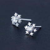 Snowflake CZ Stud Earrings 925 Sterling Silver Wedding Jewelry Brincos