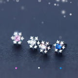 Snowflake CZ Stud Earrings 925 Sterling Silver Wedding Jewelry Brincos