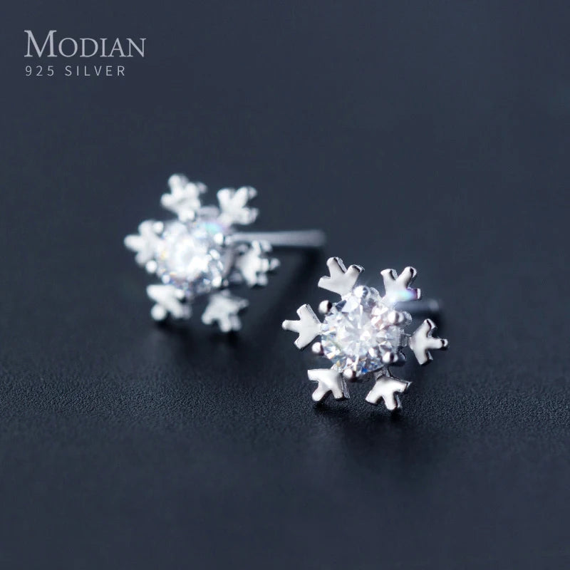 Snowflake CZ Stud Earrings 925 Sterling Silver Wedding Jewelry Brincos