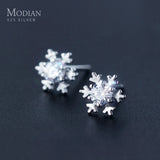 Snowflake CZ Stud Earrings 925 Sterling Silver Wedding Jewelry Brincos