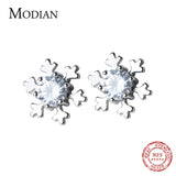 Snowflake CZ Stud Earrings 925 Sterling Silver Wedding Jewelry Brincos