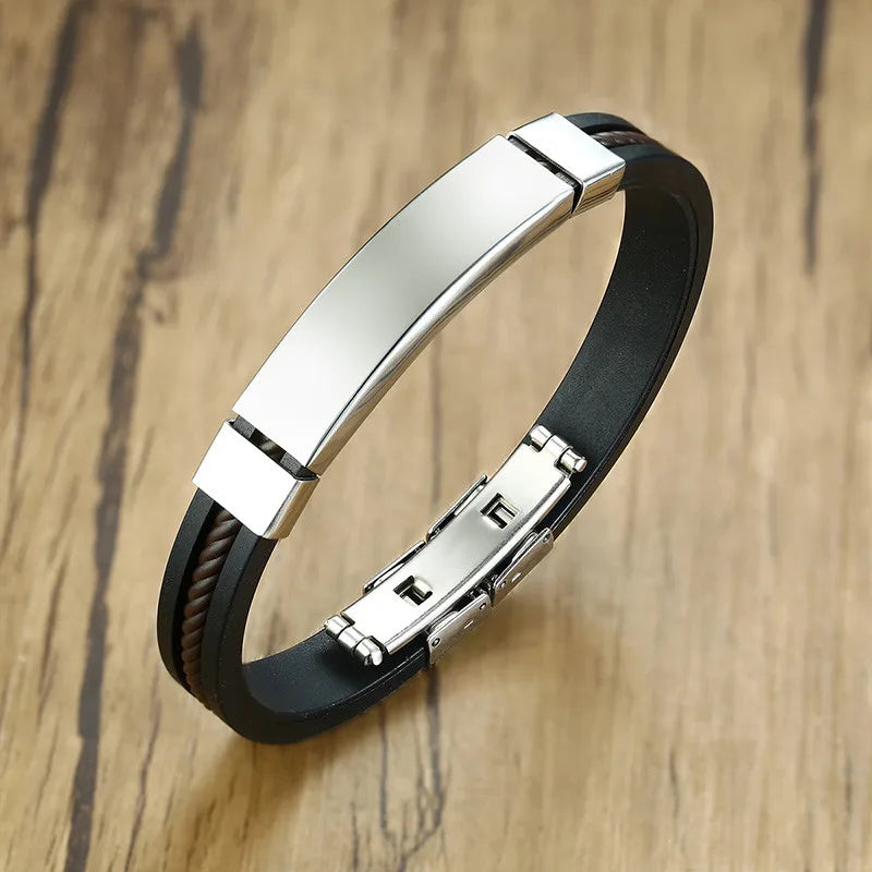 Custom Engraved Stainless Steel Silicone Bracelet for Men