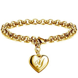 Stainless Steel Initial Alphabet Heart Charm Bracelets For Women