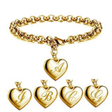 Stainless Steel Initial Alphabet Heart Charm Bracelets For Women