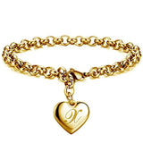 Stainless Steel Initial Alphabet Heart Charm Bracelets For Women