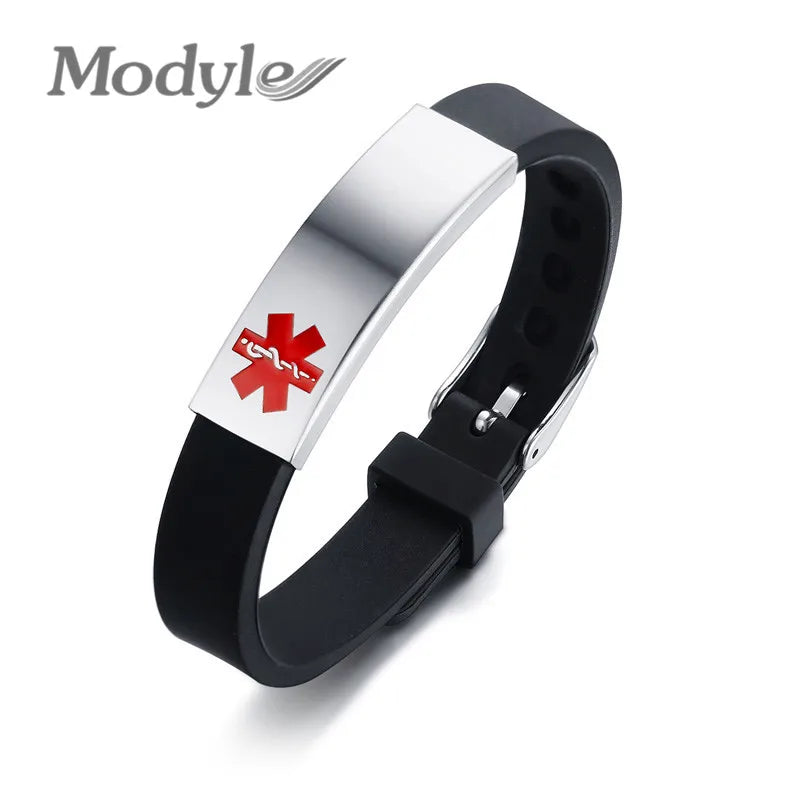 Medical Alert ID Bracelet Stainless Steel Silicone Rudder