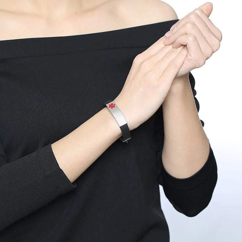 Medical Alert ID Bracelet Stainless Steel Silicone Rudder