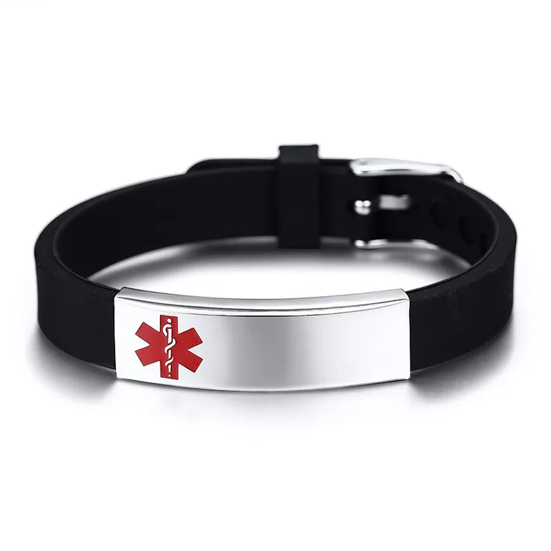 Medical Alert ID Bracelet Stainless Steel Silicone Rudder