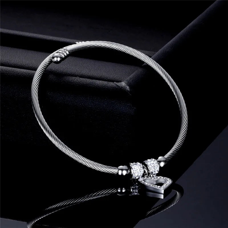 Heart Bracelet Bangle CZ Stone Women Bijoux