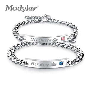 King Queen Couple Bracelets CZ Stone Wedding Jewelry