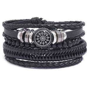 Adjustable Leather Bracelets for Men Set of 4 Braided Brown Bangle Gift