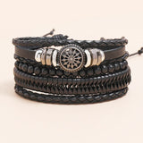 Adjustable Leather Bracelets for Men Set of 4 Braided Brown Bangle Gift