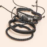 Adjustable Leather Bracelets for Men Set of 4 Braided Brown Bangle Gift