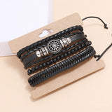 Adjustable Leather Bracelets for Men Set of 4 Braided Brown Bangle Gift